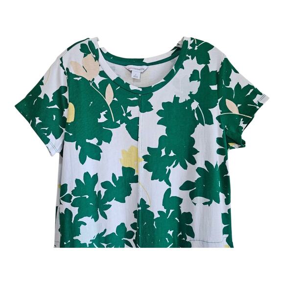 LIZ CLAIBORNE Women's L Dress Shift Green White Tropical Floral Pockets Cotton - Picture 3 of 9
